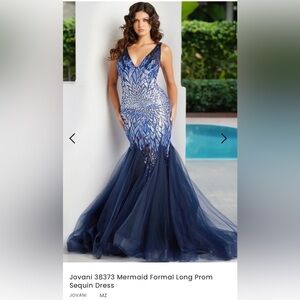 Jovani Navy Sequin Mermaid Prom Dress